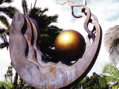 Metallics And Patinas Artistic Gallery Sculpture With Bronze Sphere
